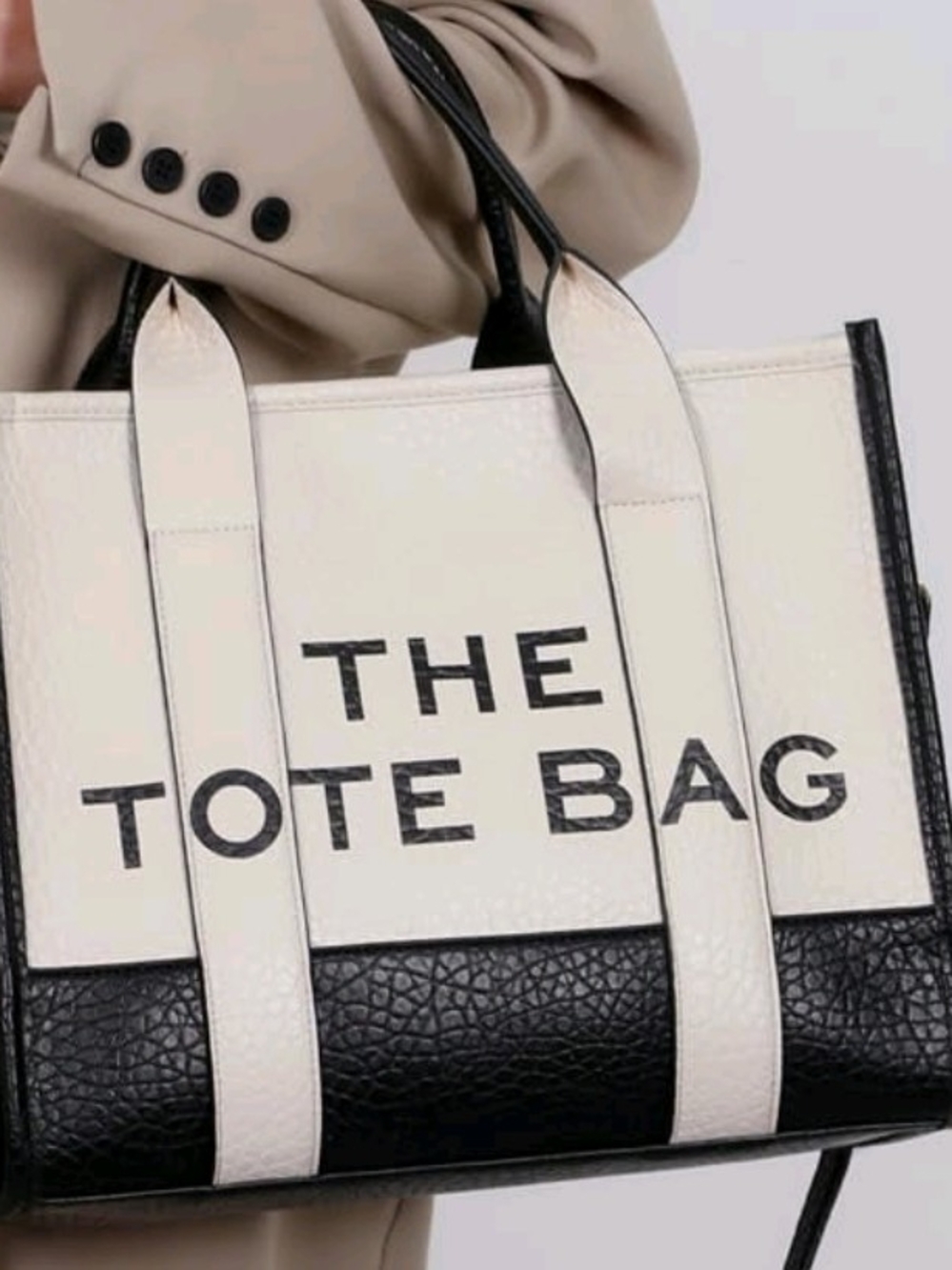 The Tote Bag Cream & Black Leather Tote
